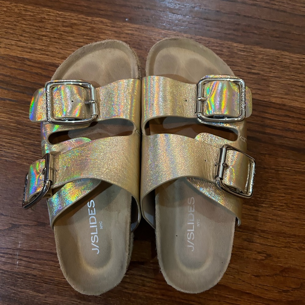 J Slides Platfrom Gold Sandals size 6
